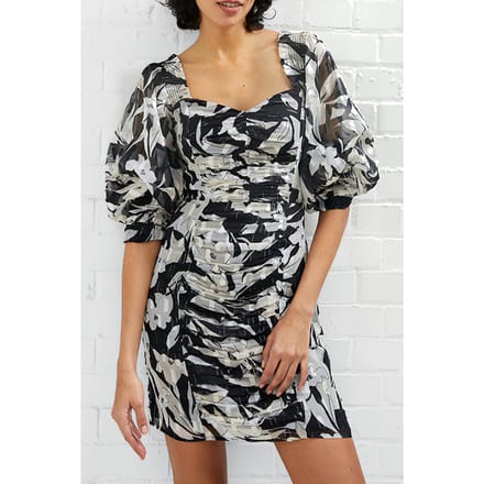 French Connection Ally Dinah L/s Ruched Dress Black Größe: 8 | Minikleider Outlet | Damen | Schwarz