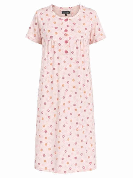 Cocodream - Klassiek nachthemd dames - Korte mouw - Peach Cirkelpatroon - Lang model - Maat L