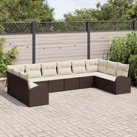vidaXL Tuinbank Set met kussen 10 pcs Bruin en wit poly rattan