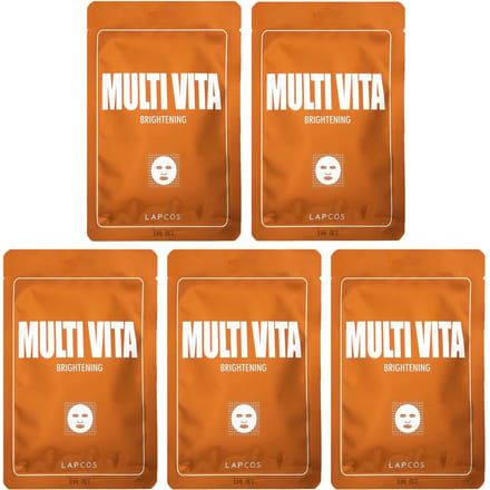 Lapcos, Multi Vita Brightening Beauty Sheet Mask Set, 5 sheets, 25 ml (0.84 fl oz) each brown