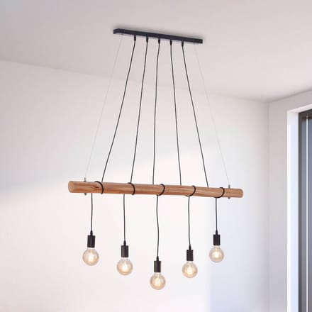 JUST LIGHT. GmbH Damian hanglamp met houten balk en 5 fitting
