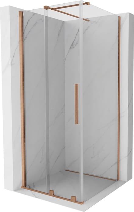 Mexen Velar douchecabine schuifdeur 100 x 100 , transparant, geborsteld koper - 871-100-100-01-65