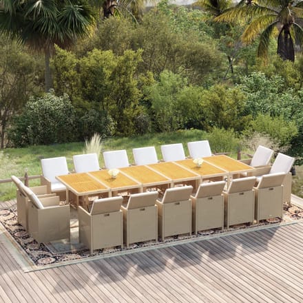 vidaXL - 17-delige - Tuinset - met - kussens - poly - rattan - beige