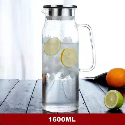 Bouilloire en verre borosilicaté de grande capacité, résistante à la chaleur, pour thé, jus, eau, 1 200 ml, 1 600 ml gray