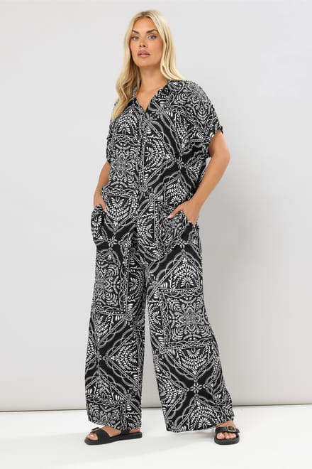 Yours Zwartwit Bandana Print Gestructureerd Shirt Size 46