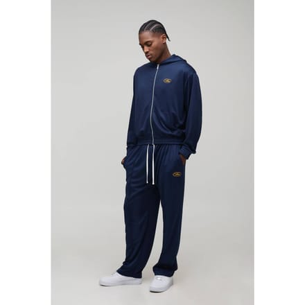 Oversized Boxy Tricot Hoodie met Rits en Baggy Joggingbroek Trainingspak | Navy | Size Medium