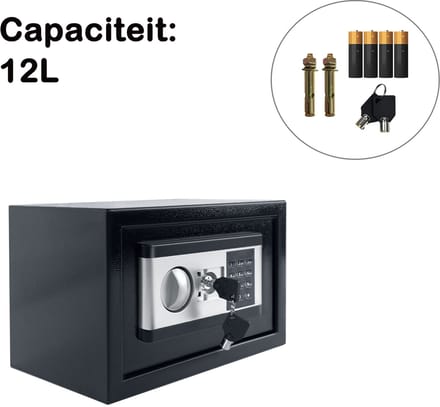 Elektronische Kluis met Codeslot & Sleutel 31 x 20 x 20 cm – Geldkluis / Documentenkluis – Compacte Safe voor Thuis & Kantoor – Zwart/Zilver
