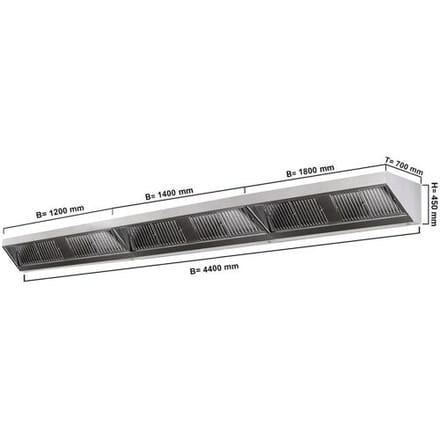 GGM Gastro Wandhaube - 4400mm - mit Filter & Lampe Zilver