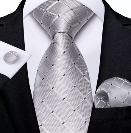 3-Delige Stropdasset-Zijde-Grijs-Blok - Charme Bijoux