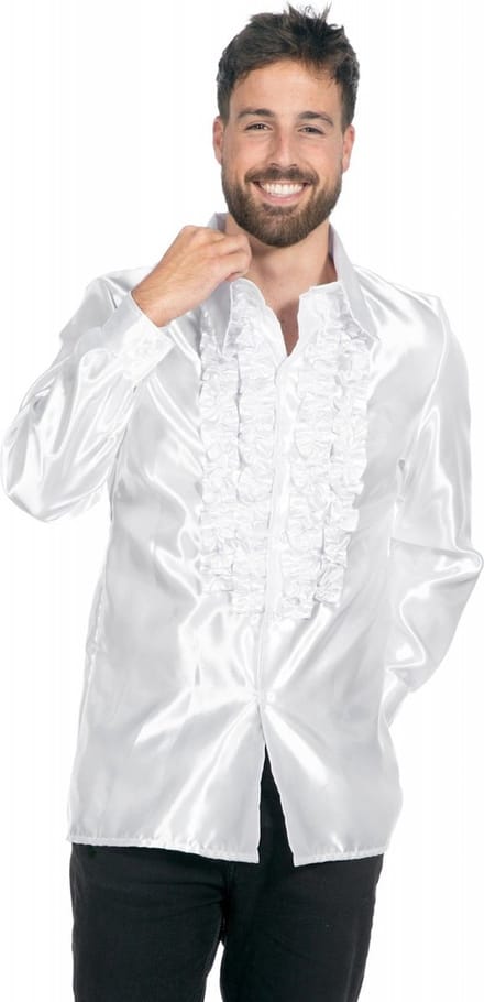 Ruchesblouse satijn wit Kevin - Maat 64