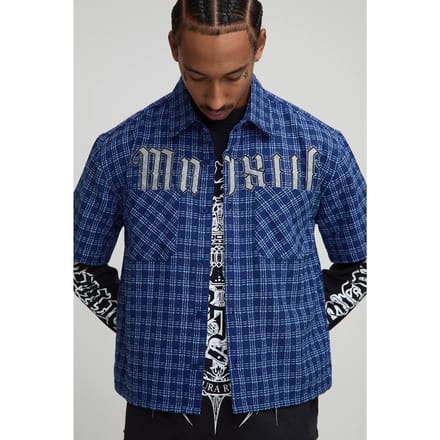 Oversized Microcheck MMXIII Applique Double Pocket Shirt | Blue | Size Small