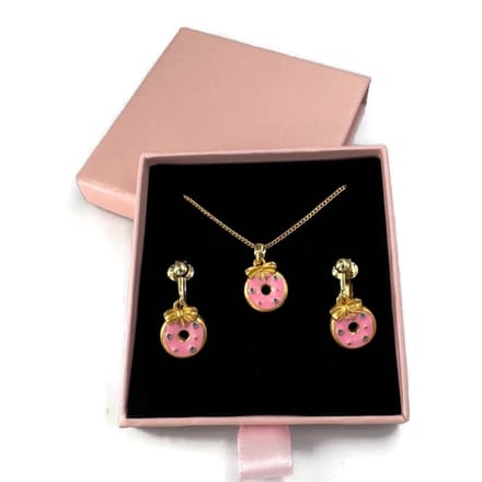 Clip Oorbellen Kinderen - Set - Oorclips - Ketting - Donuts - Goud - Roze - MNQ bijoux