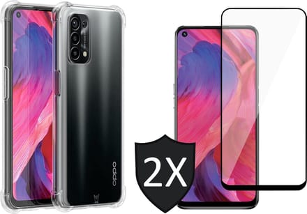 Hoesje geschikt voor Oppo A74 5G - Shock Proof Case - 2x Screenprotector Glas Full Screen Protector