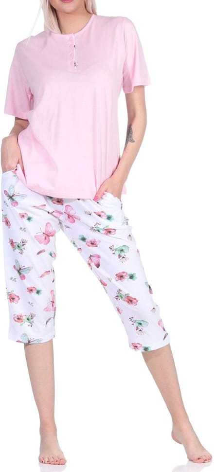Normann capri damespyjama met korte mouwen en capri pyjamabroek in Floral Allover Print