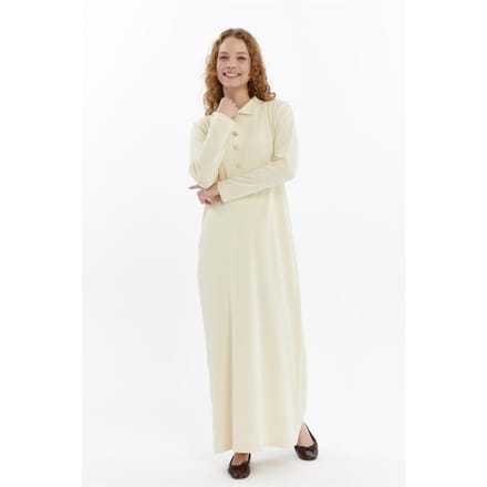 Dames Overhemd Kraag Detailed Half stolp Thin Seasonal Cold Yarn Gebreide kleding Jurk Ecru