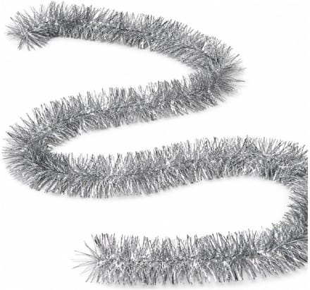 Benson Kerstslinger - 2x guirlande - zilver - glanzend lametta - 270 cm