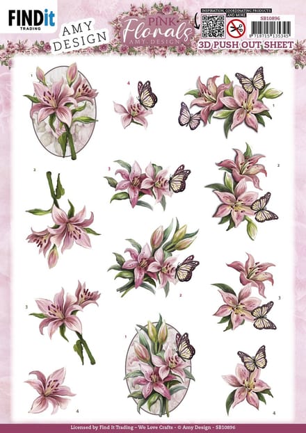 3D Push Out - Amy Design - Pink Florals - Lillies
