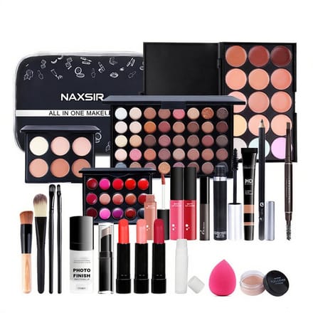 NAXSIR 24-Delige Make-upset voor Beginners - Multifunctioneel Make-up Palette met Kwasten, Oogschaduw & Lippenstift