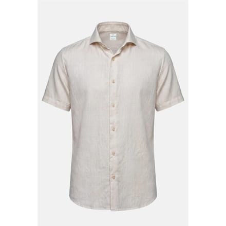 Vercate - Linnen Overhemd - Korte Mouwen - Slim Fit - Heren - Beige - Maat: 41/L
