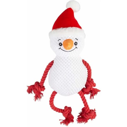 Knuffelhond speelgoed met touw sneeuwpop Duvoplus X-Mas