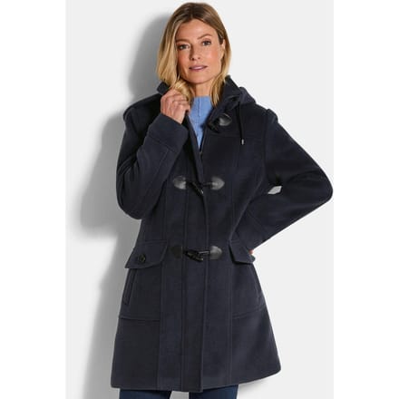 Duffelse coat met capuchon - marine - Gr. 42 van Goldner Fashion