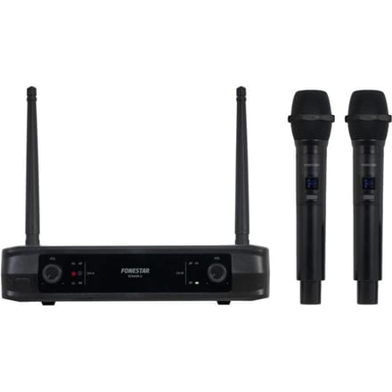 Fonestar SONAIR-2M - Set van twee UHF draadloze microfoons met vaste frequentie, zwart