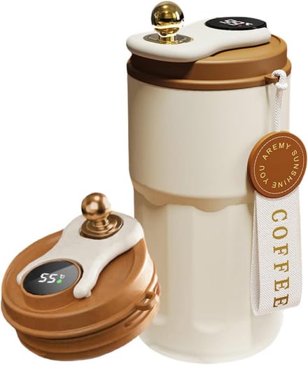Thermosmok met display - Digitale mok - Dranken warm houden - Temperatuurweergave - 18.5 cm hoogte - Bruin