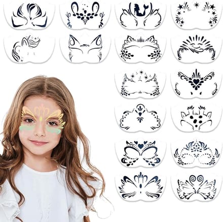 Set van 16 Herbruikbare Sjablonen voor Kinderen voor Gezichtsverf en Halloween Make-up