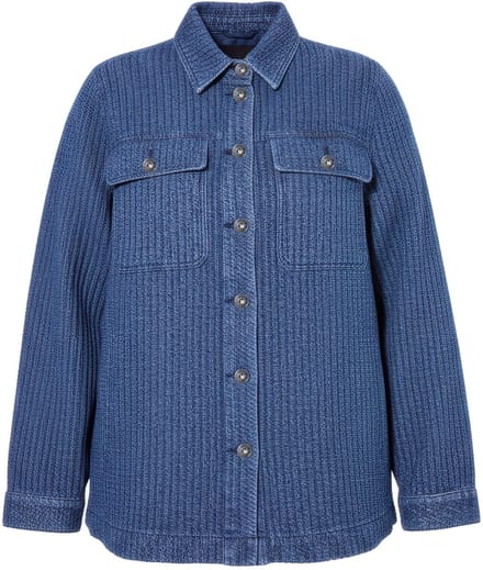 Studio Untold - Dames - Overhemdjasje Wide Shape structuur lange mouwen - Blauw denim - Maat 50+