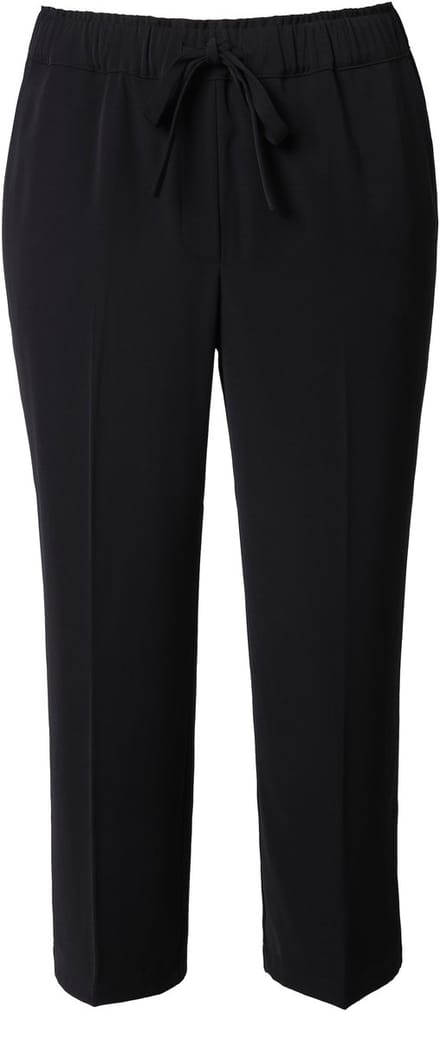 Ulla Popken - Dames - 7/8-broek persplooien elastische tailleband strikbandje - Zwart - Maat 42