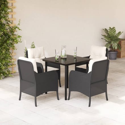 vidaXL - 5-delige - Tuinset - met - kussens - poly - rattan - zwart