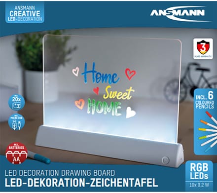 Ansmann LED Tekenbord - Decoratief met lichtfuncties en krijtmarkers