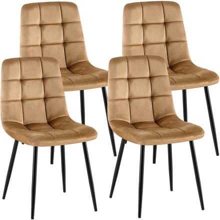 CLP Antibes Set van 4 Eetkamerstoelen - Zonder armleuning - Metaal frame - Velvet - Fluweel/taupe