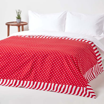 Homescapes polkadotplaid, 100% katoen, rood, 150 x 200 cm
