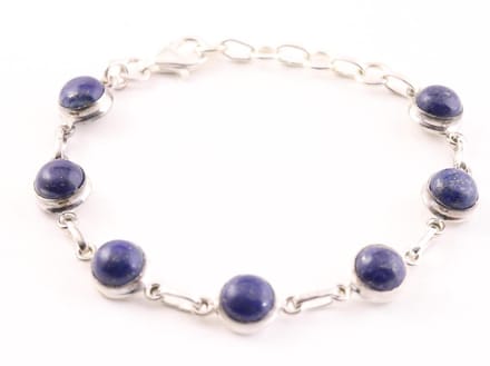Zilveren schakelarmband met lapis lazuli