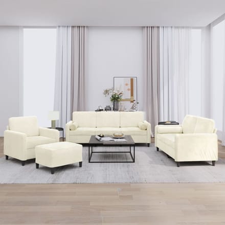 vidaXL - 4-delige - Loungeset - met - kussens - fluweel - crèmekleurig