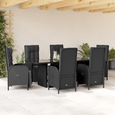vidaXL - 7-delige - Tuinset - met - kussens - poly - rattan - zwart