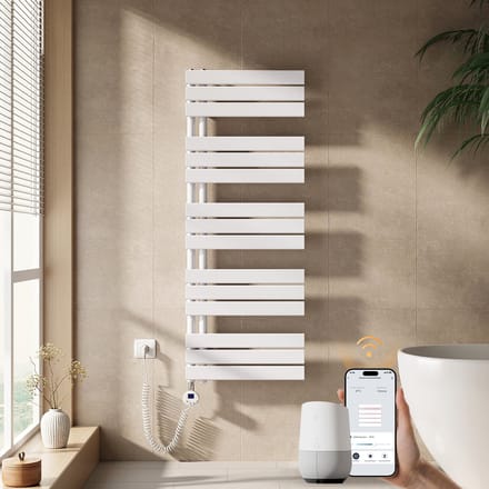 EMKE Elektrische Handdoekradiator - Slimme Bediening - APP Week Timer - 132x50cm - 800W - Glans Wit