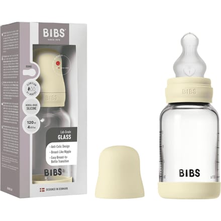BIBS Fles - Slow Flow - 120 ml - Silicone/Glas - Ivory