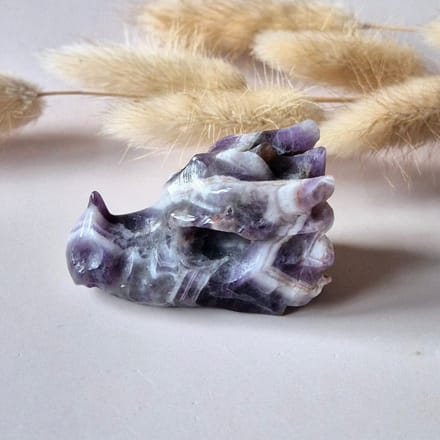 Edelsteen Drakenschedel van Dream Amethist – 5 cm - Dragon Skull carving