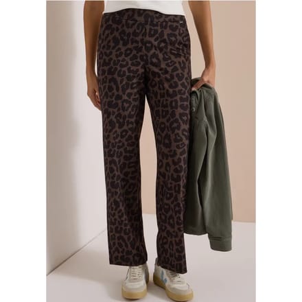 High Waist Straight Leg Broek met leoprint