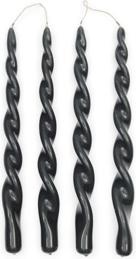 Riviera Maison Tafelkaarsen - Twisted Dinner Candles Glossy - Grijs - 4 Stuks