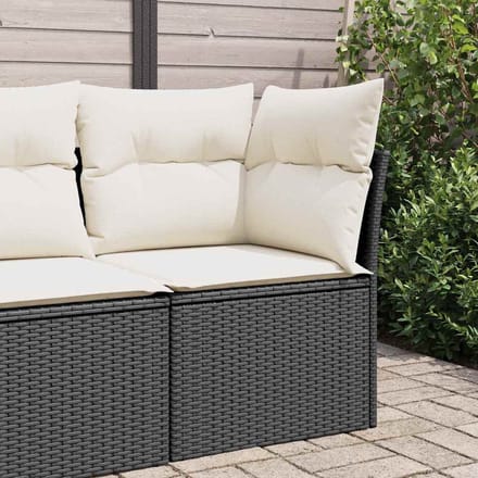 vidaXL - Tuinhoekbank - met - kussens - poly - rattan - zwart