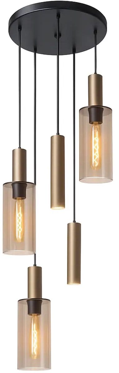 Highlight - Hanglamp Perugia 3+2 lichts Ø 45 cm zwart amber