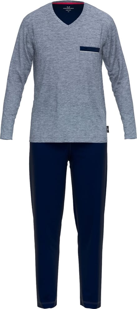Gotzburg heren pyjama V-hals - middenblauw melange