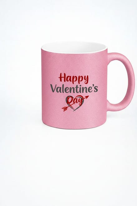 Valentijn Mok 'Happy Valentine's Day' Roze Glitter - Romantisch Cadeau
