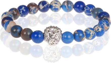 Blauwe kralen armband Natuursteen Leeuwenkop