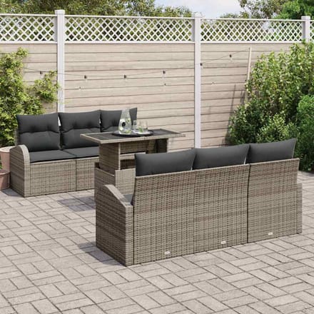 vidaXL Tuinbank Set met kussen met opslag 7 pcs Grijs Poly Riet