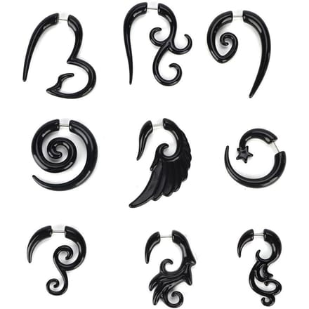 Ensemble de 9 boucles d'oreilles en acrylique style punk black