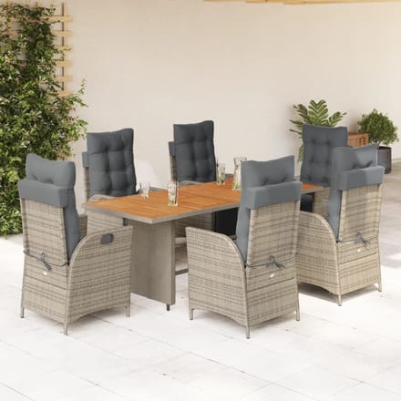 vidaXL - 7-delige - Tuinset - met - kussens - poly - rattan - grijs
